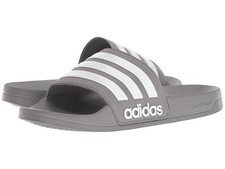 Adidas Adilette Shower Slides Gray White 3-Stripes Cloudfoam Comfort Sandals