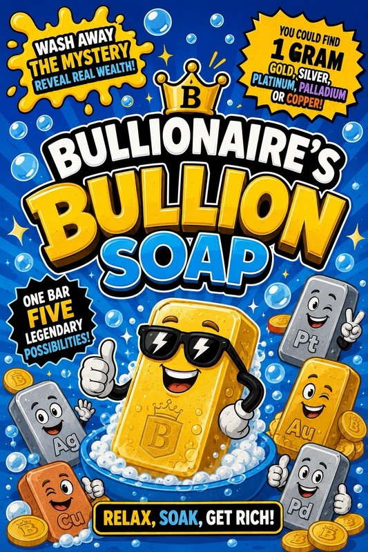 Bullionaire’s Bullion Soap Mystery Bar | 1 Gram Gold, Silver, Platinum & More