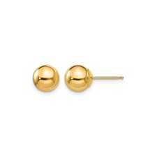 14K Yellow Gold 7mm Polished Hollow Ball Stud Earrings, Pair