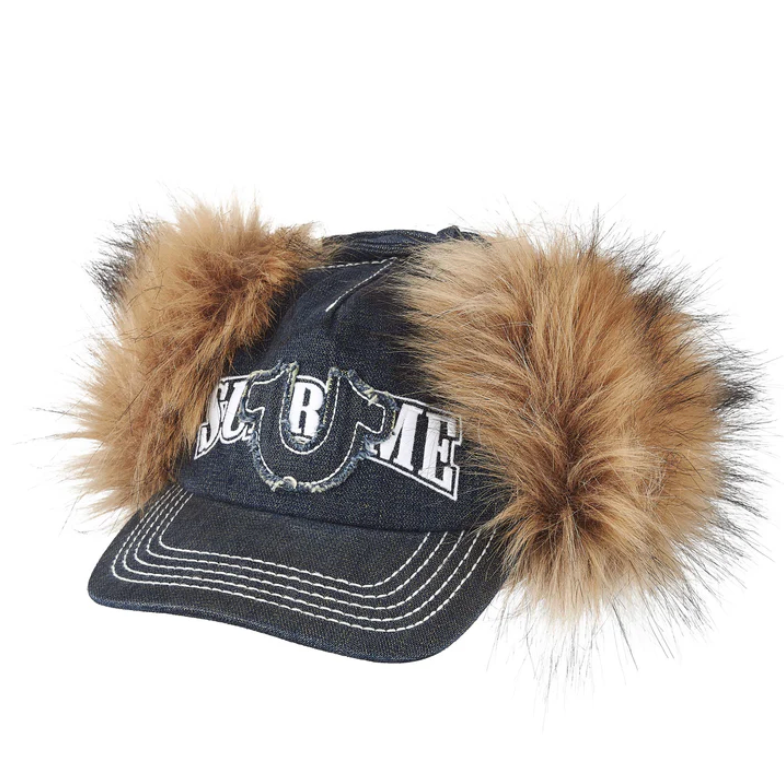 SUPREME FW25 TRUE RELIGION EARFLAP 5-PANEL BLACK DIRTY INDIGO PINK