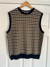 AQUASCUTUM ACTIVE MANS NAVY MIX HOUNDSTOOTH CHECK WOOL VEST/TANK TOP LARGE BNWT