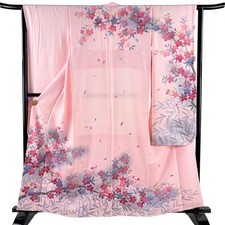 JAPANESE KIMONO FURISODE LIGHT PINK 161.5cm 5 ft 4 in PURE SILK B2960