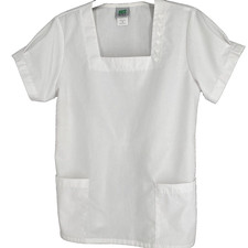 WS GEAR Womens Scrub Top Small White Square Neck Embroidery Hearts Gathered Back