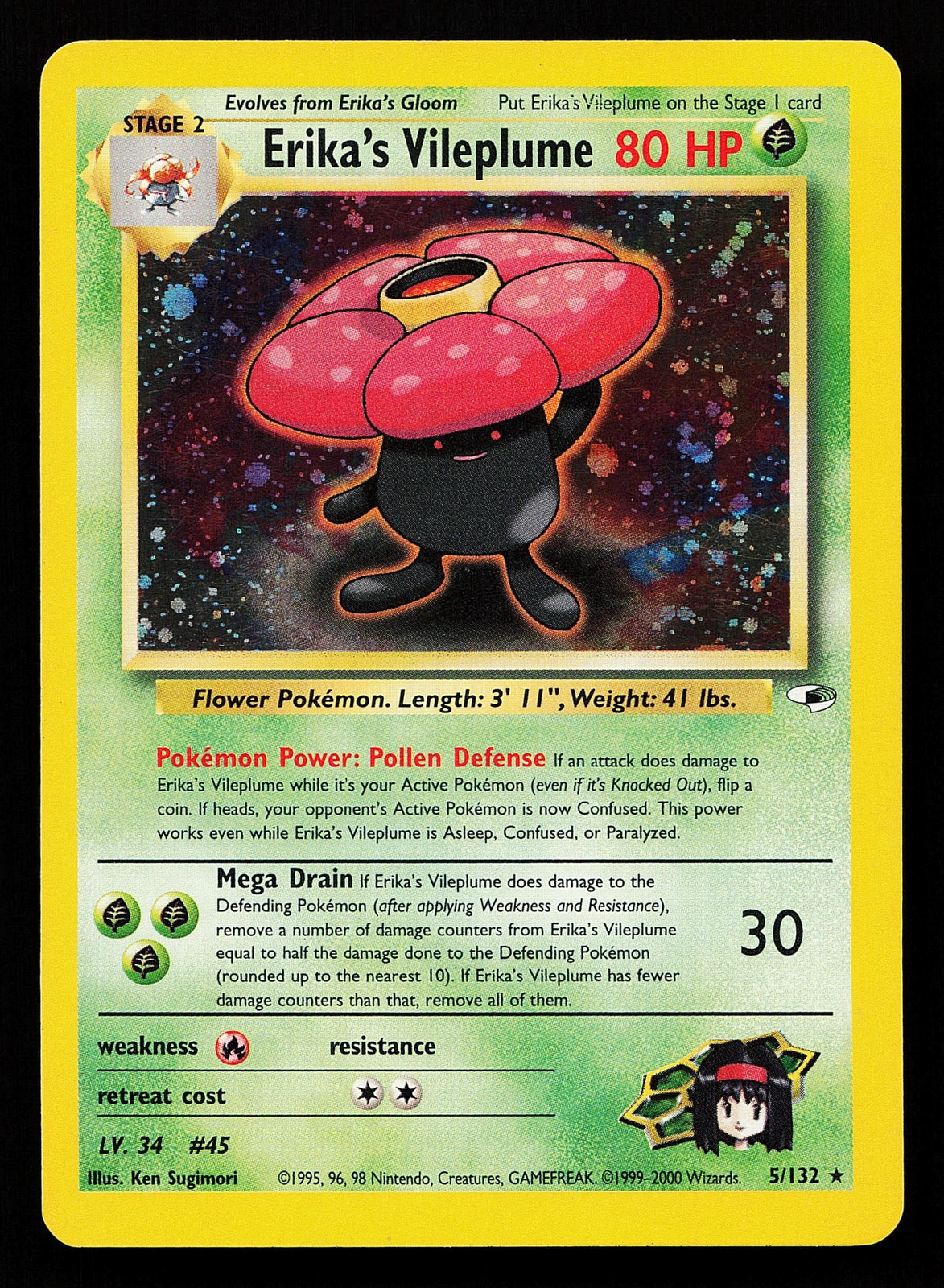 Erika's Vileplume 5/132 Holo Rare Gym Heroes Pokémon Card small dent