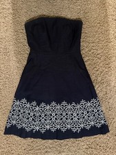 Ann Taylor Loft Size 4 Strapless Navy Blue Dress With Beautiful Embroidery