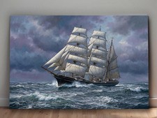Sturmfahrt des Dreimasters - Bild auf Leinwand, Segelschiff
