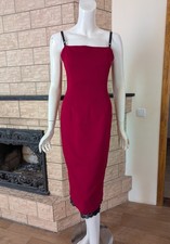 D&G Dolce & Gabbana Vintage Red Wool Slip Dress Lace Trim Italy size IT 40