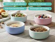 NEW Eco Kids Porcelain Bowls with Removable Silicone Suction Sleeve 4ct