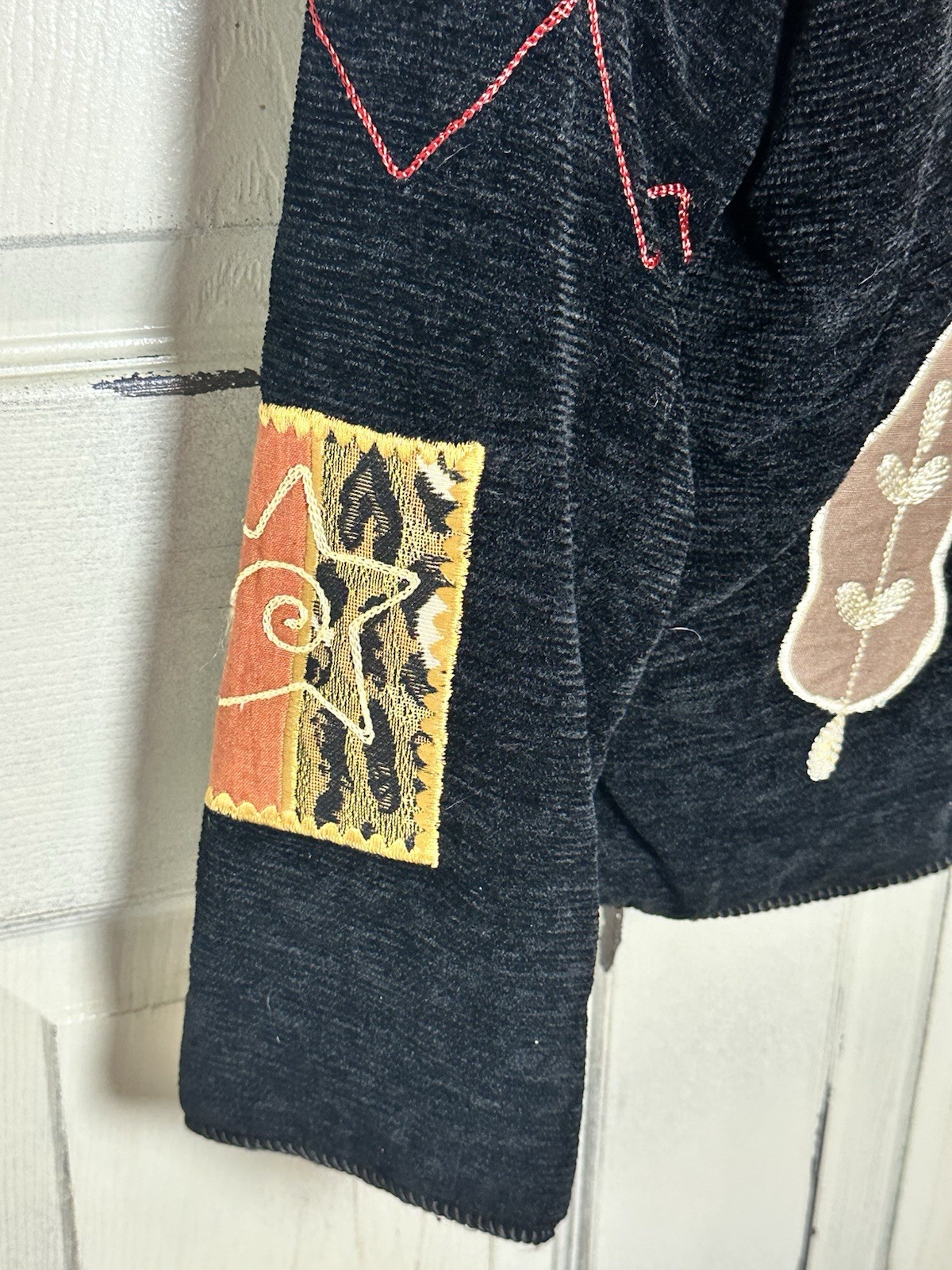 Julia Kim Jacket Embroidered Patchwork Black Peti… - image 5