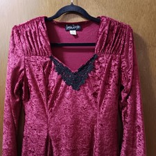 Jamie Brooke Velvet Dress Medium Red Black Lace Long Sleeve Party Cocktail