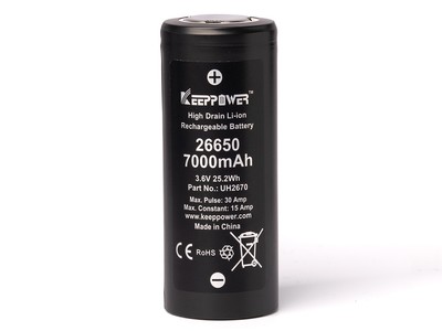 Keeppower 26650 *7000mAh max. 15A Entladestrom 3,6V-3,7V Li-Ionen-Akku
