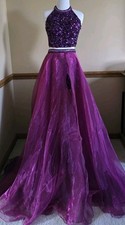 Sherri HILL SIZE 0 Organza 3 Pc Set Sequence And Beads Plum