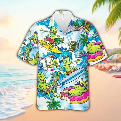 Funny Sci Fi Alien Surf Hawaiian Shirt