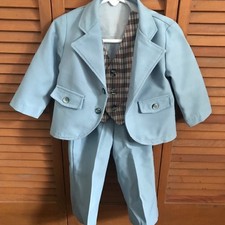 Vintage 1982 Toddler 3 Piece Polyester Dress Suit, LIght Blue Size 2