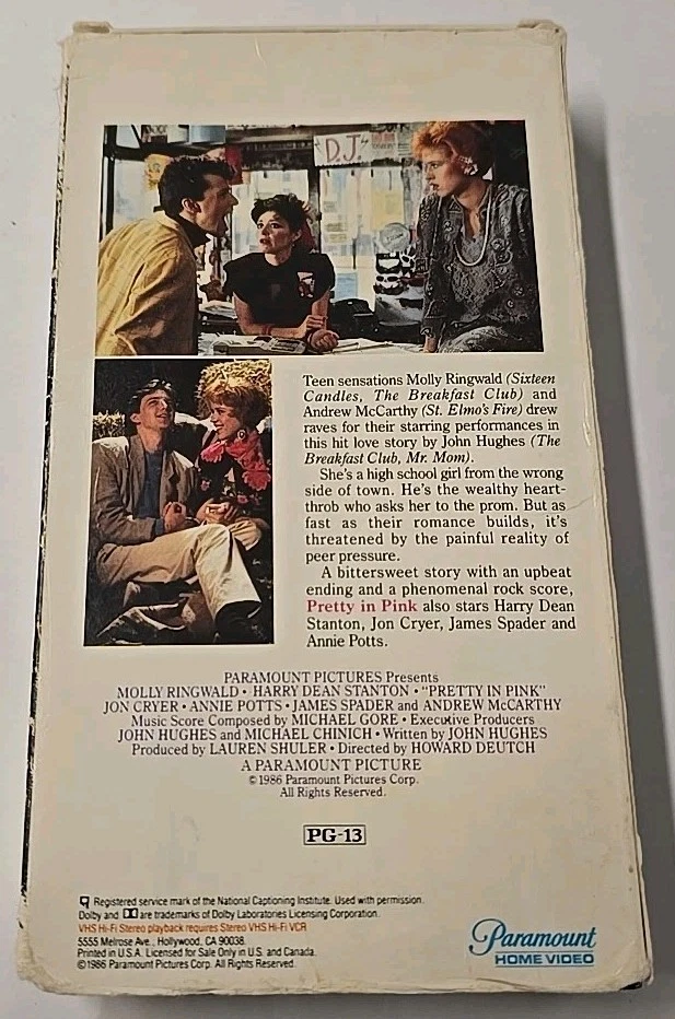 Pretty In Pink (VHS 1986) Molly Ringwald Harry Stanton James Spader OG OOP - Image 4 of 4