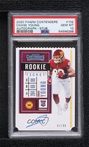 2020 Contenders RPS Ticket Stub /99 Chase Young PSA 10 GEM MT Rookie Auto RC