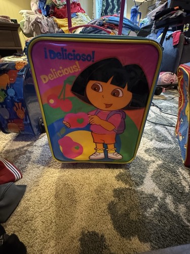 2005 Dora The Explorer Rolling Suitcase Zip Closure Retractable Handle 15”x 12”