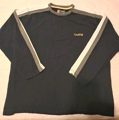 VintageChaps Ralph Lauren XXL Navy White Grey Stripe LS Yellow Logo Y2k Cool