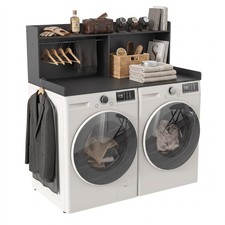 2-TIer 54" Washer Dryer Countertop, Solid Wood Laundry Topper with Anti-Slip Mat