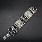 Vintage Black White Confetti Lucite Bracelet Costume Jewelry