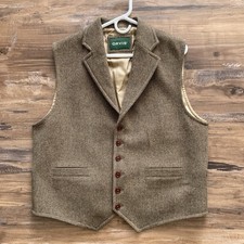 Gilet uomo Orvis spina di pesce lana tweed gilet grande foderato usato in ottime condizioni