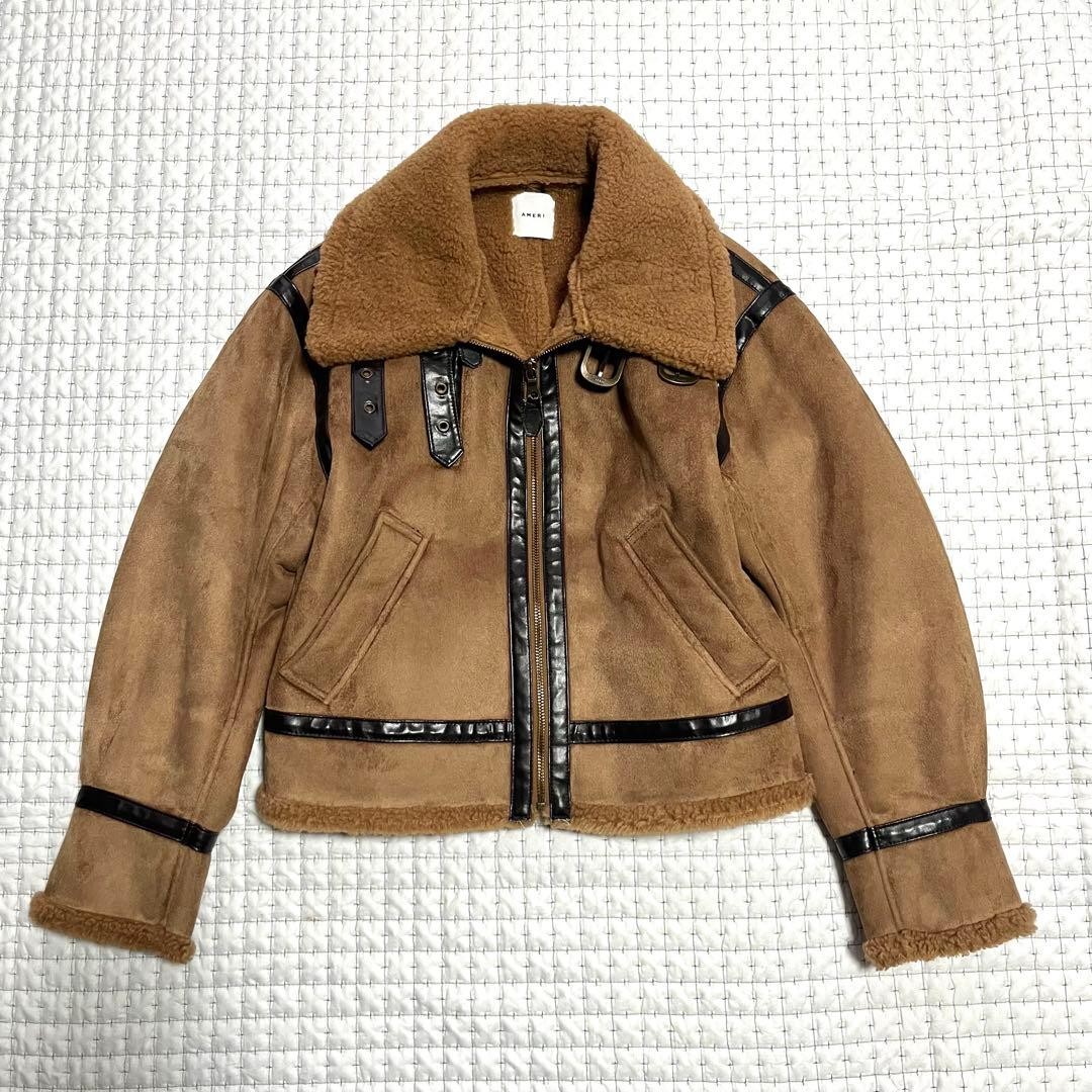 AMERI S Shearling Flight Jacket Brown Faux Mouton… - image 4