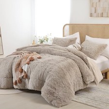 Fluffy Size Comforter Set, Faux Fur Comforter Set, Luxury Fuzzy King Oatmeal