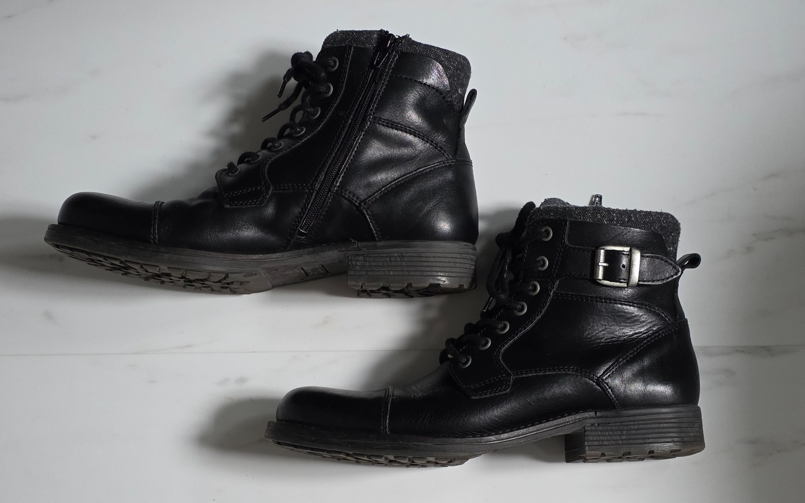 SAOLA SOLE stivali uomo neri in pelle con lacci e zip taglia 42