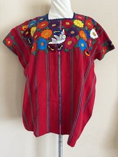 Vintage Guatemalan Huipil Poncho Top Heavy Embroidered Handwoven Birds Flowers