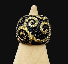 Women  s Sterling Silver with Gold Vermeil Simulated Sapphire Cocktail Ring   Siz