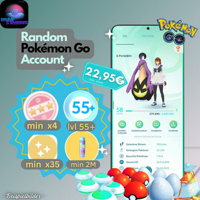  Random Pokémon Go Account   35+ Shiny    4+ 100IV   2M+ Stardust  Go Acc 55 +