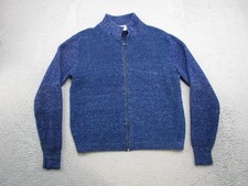 Vintage 80s Kandel Zip Up Ribbed Knit Blue Cardigan Sweater Size L Grandpa Golf
