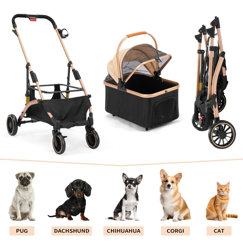 3-in-1 Foldable 4-Wheel Dog Pet Stroller Lightweight with Basket & Cup Holder - Image 4 of 4