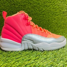 Nike Air Jordan 12 Retro Girls Size 6Y Orange Pink Gray Athletic Shoes Sneakers