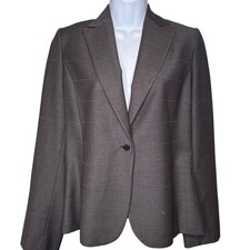 Calvin Klein Womens Gray Plaid One Button Blazer Est Size M/L