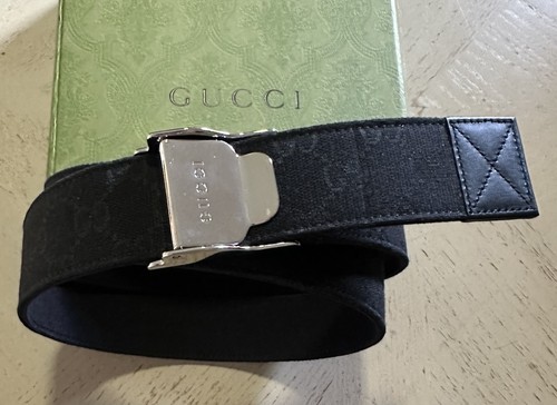 New Gucci Men’s GG Print Canvas/Leather Belt Black 95/38