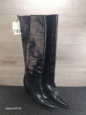 Stivali alti donna nuovi con etichette Zara a punta tacco quadrato in pelle taglia UK 7