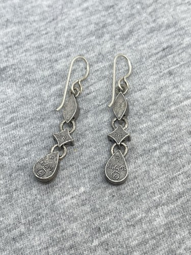 VTG Patricia Locke Signed ‘04 SilverTone Swarovski Crystals Dangle Hook Earrings - Picture 2 of 4