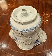 Vintage Victorian Porcelain Bell Lamp Shade Blue Floral Pattern Gold Trim