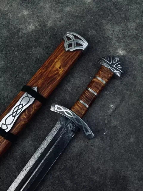 Hand Forged Damascus Steel Viking Sword Sharp Medieval