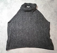 Lovestitch Women's Cowlneck Knit Poncho OSFM Nylon Wool Angora Black Gray EUC