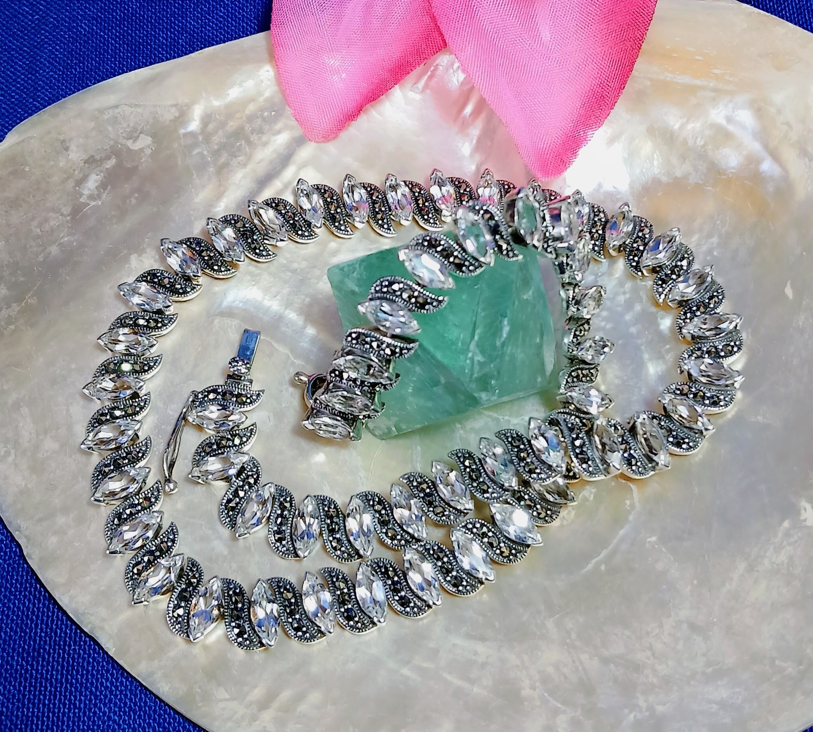 HEAVY Vintage SOLID Sterling Silver Marcasite Top… - image 9