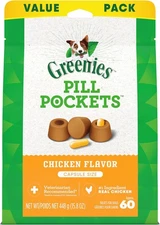 Natural Dog Treats, Chicken Flavor, Pill Pocket Capsule Size, 15.8 oz 60 Pack