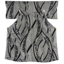 JAPANESE KIMONO KOMON Black 159cm 5 ft 3 in PURE SILK AA10497