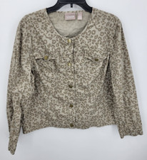 Chicos Jacket Womens XL 3 Brown Leopard Print Button Up Artsy Boho Blazer