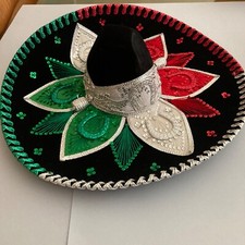 Vintage Salazar Yepez Mexican Sombrero Charro Tricolor Black Velvet Mariachi Hat