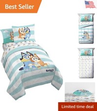 Bluey  Bingo 5 Piece Twin Size Bed Set - Includes Comforter  Sheet Set - Su...