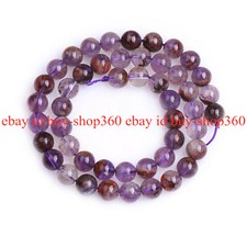 Natural Gemstone Purple Ghost Crystal Loose Round Beads for Jewelry Making 15"
