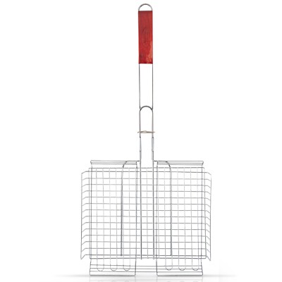Alpine Cuisine BBQ Grill Basket 24.5'' Rectangular with Comfortable Wood Handle