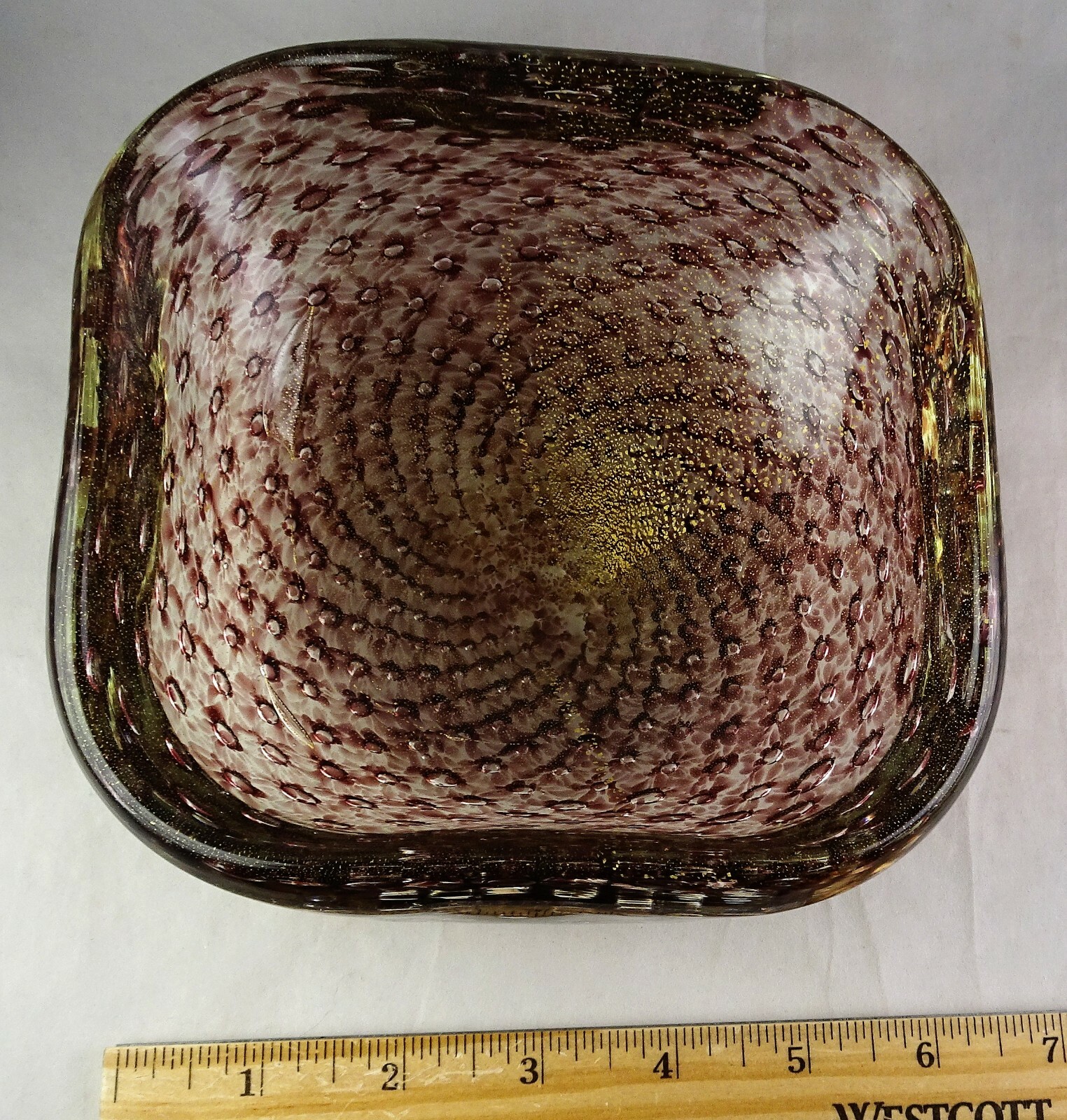 Vintage Murano Italian Art Glass Square Bowl Spiral Controlled Bubble